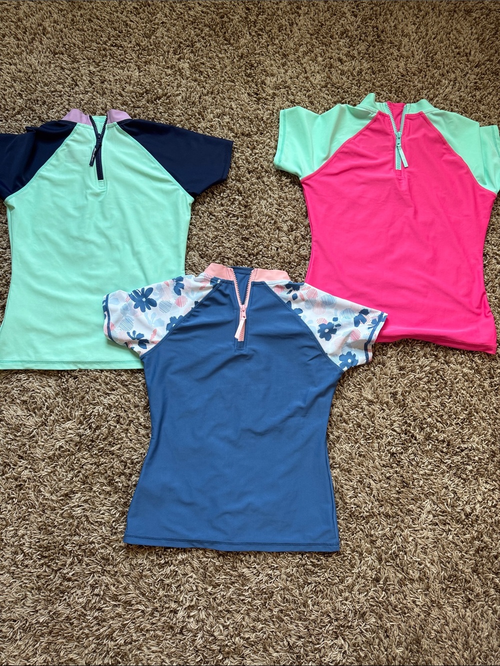 Girls Eddie Bauer Short-Sleeve Rash Guard Swim Top - Blue, Mint & Pink bundle